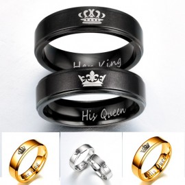 Stainless Steel Couple Rings King And Queen Crown Promise Rings For Boys And Girls(5-12)