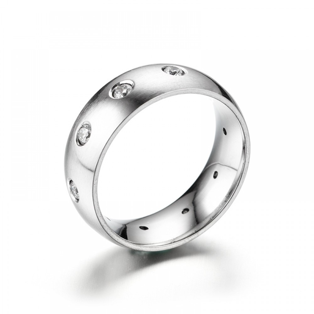 Zirconia Stainless Steel Band Fashion Silver Band Ring For Women And Men(5-13)