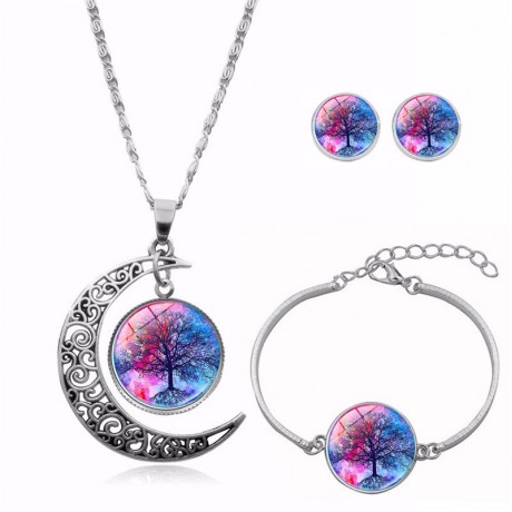 Pendant Necklace Three Pieces Jewelry Set Pendant Necklace Earrings Bracelet for Women