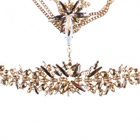 Ladies Fashion Charm Pendant Sweater Necklace Long Chain Necklace Flower Pendant Sweater Necklace with Synthetic Crystals