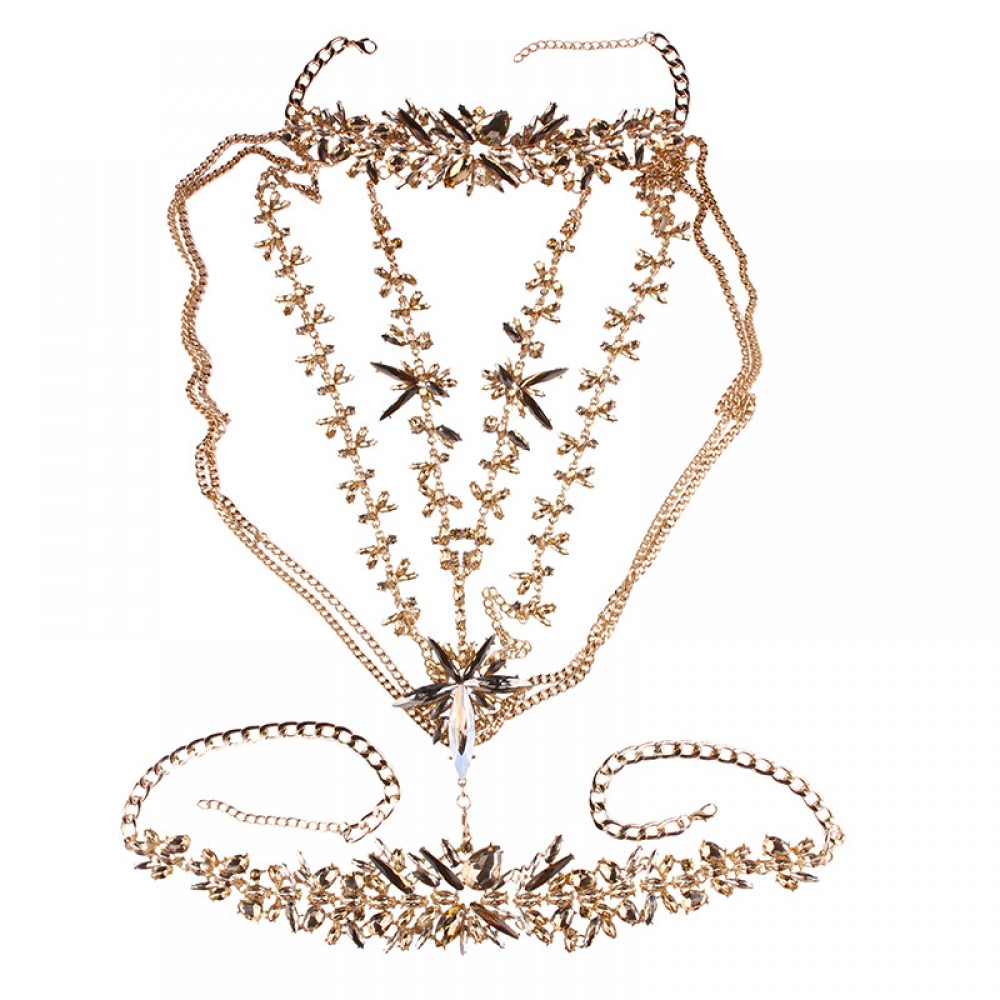 Ladies Fashion Charm Pendant Sweater Necklace Long Chain Necklace Flower Pendant Sweater Necklace with Synthetic Crystals