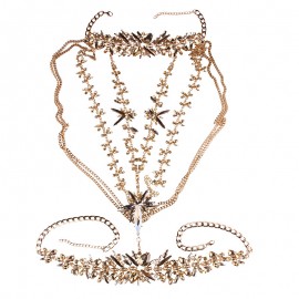 Ladies Fashion Charm Pendant Sweater Necklace Long Chain Necklace Flower Pendant Sweater Necklace with Synthetic Crystals
