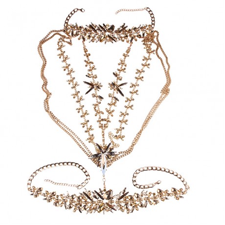 Ladies Fashion Charm Pendant Sweater Necklace Long Chain Necklace Flower Pendant Sweater Necklace with Synthetic Crystals