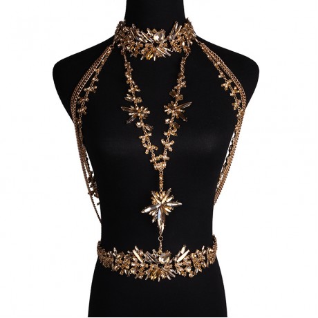Ladies Fashion Charm Pendant Sweater Necklace Long Chain Necklace Flower Pendant Sweater Necklace with Synthetic Crystals