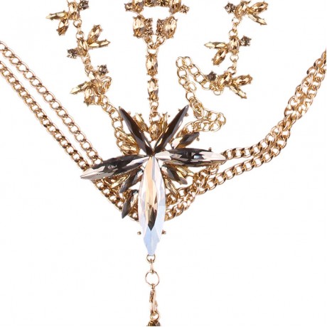 Ladies Fashion Charm Pendant Sweater Necklace Long Chain Necklace Flower Pendant Sweater Necklace with Synthetic Crystals