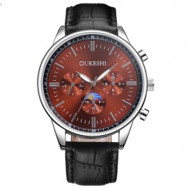 Mens Casual Business Big Face Quartz Watch Black PU Leather Band with 3 Small Fake Dial 