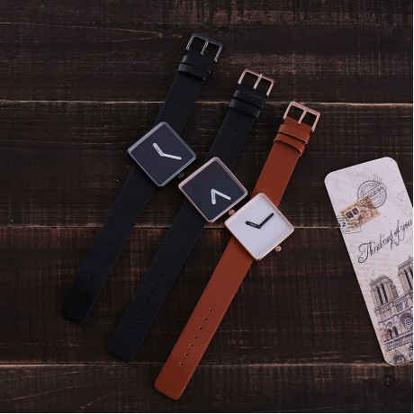 Vintage Unique Square Dail Watch Quartz Movement Wrist Watch with Leather Band for Women