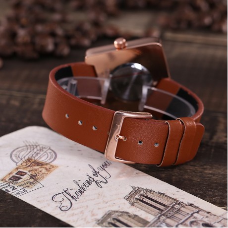 Vintage Unique Square Dail Watch Quartz Movement Wrist Watch with Leather Band for Women