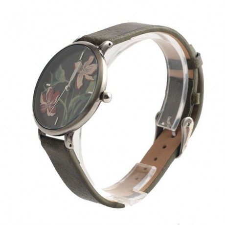 Fashion Casual Watch 3D Flower Pattern PU Leather Strap Watch for Women Ladies Students