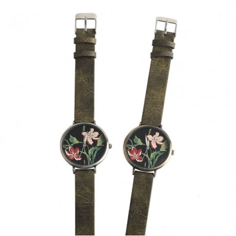 Fashion Casual Watch 3D Flower Pattern PU Leather Strap Watch for Women Ladies Students