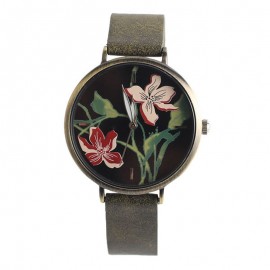Fashion Casual Watch 3D Flower Pattern PU Leather Strap Watch for Women Ladies Students 