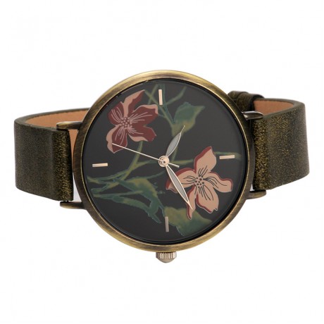 Fashion Casual Watch 3D Flower Pattern PU Leather Strap Watch for Women Ladies Students