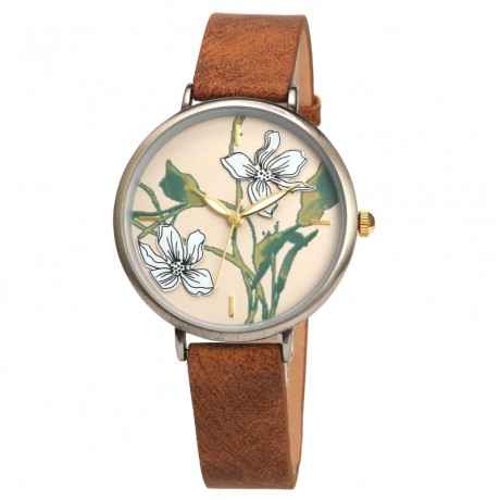Fashion Casual Watch 3D Flower Pattern PU Leather Strap Watch for Women Ladies Students