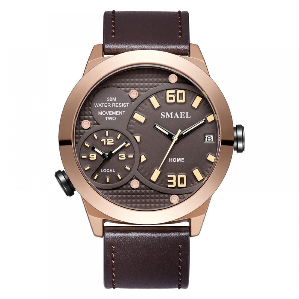 Men's Watches Multifunctional Waterproof Quartz Calendar Wristwatch Sport Watches with Leather