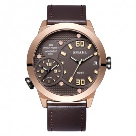 Men's Watches Multifunctional Waterproof Quartz Calendar Wristwatch Sport Watches with Leather