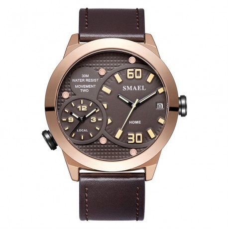 Men's Watches Multifunctional Waterproof Quartz Calendar Wristwatch Sport Watches with Leather