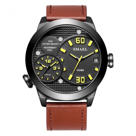 Men's Watches Multifunctional Waterproof Quartz Calendar Wristwatch Sport Watches with Leather