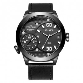 Men's Watches Multifunctional Waterproof Quartz Calendar Wristwatch Sport Watches with Leather 
