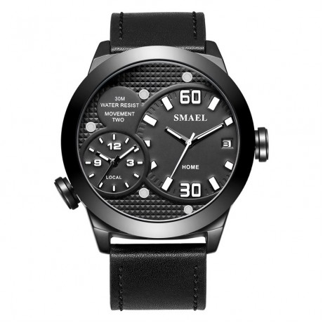 Men's Watches Multifunctional Waterproof Quartz Calendar Wristwatch Sport Watches with Leather