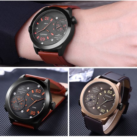 Men's Watches Multifunctional Waterproof Quartz Calendar Wristwatch Sport Watches with Leather