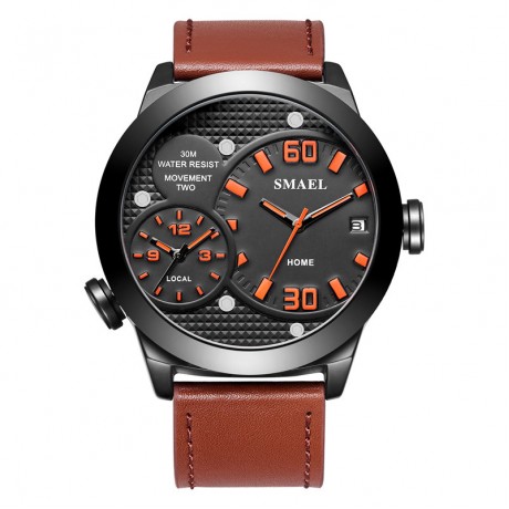 Men's Watches Multifunctional Waterproof Quartz Calendar Wristwatch Sport Watches with Leather