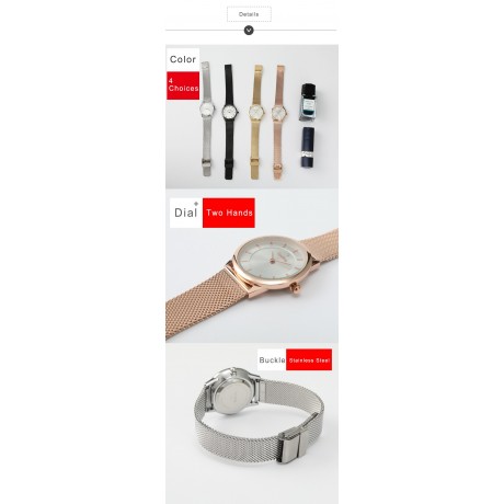 Fashion Gorgeous Watch Waterproof Mesh Alloy Stainless steel Watches for Women