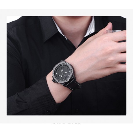 Men Leather Strap Watches Men's Multi Function Chronograph Waterproof Sport Wrist Watch