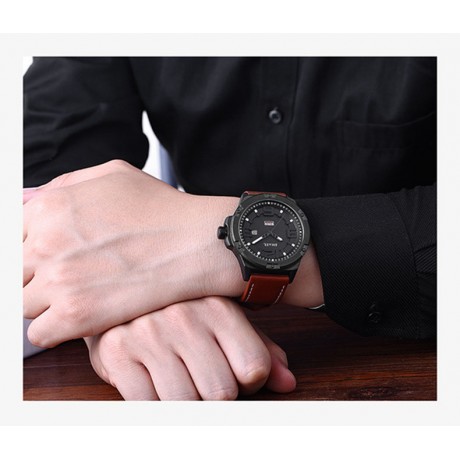 Men Leather Strap Watches Men's Multi Function Chronograph Waterproof Sport Wrist Watch