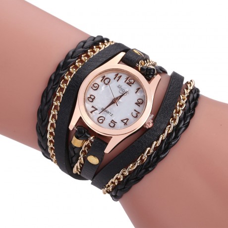 Ladies Vintage Hand-Woven Wrist Watch Quartz Multi Layer Wrapped Bracelet Watches For Women