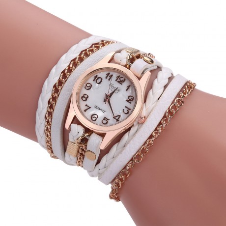 Ladies Vintage Hand-Woven Wrist Watch Quartz Multi Layer Wrapped Bracelet Watches For Women