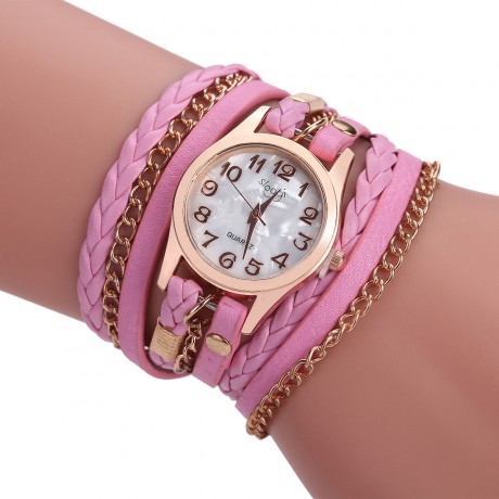 Ladies Vintage Hand-Woven Wrist Watch Quartz Multi Layer Wrapped Bracelet Watches For Women