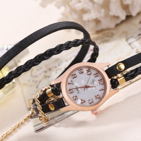 Ladies Vintage Hand-Woven Wrist Watch Quartz Multi Layer Wrapped Bracelet Watches For Women