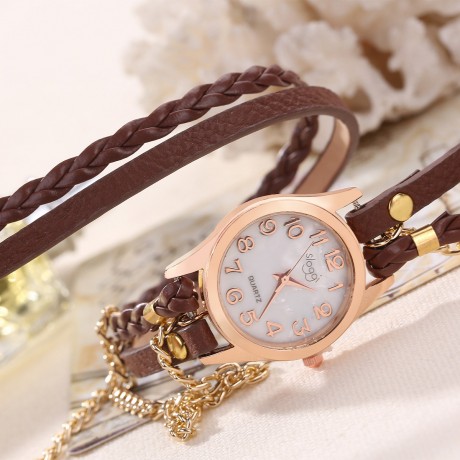 Ladies Vintage Hand-Woven Wrist Watch Quartz Multi Layer Wrapped Bracelet Watches For Women