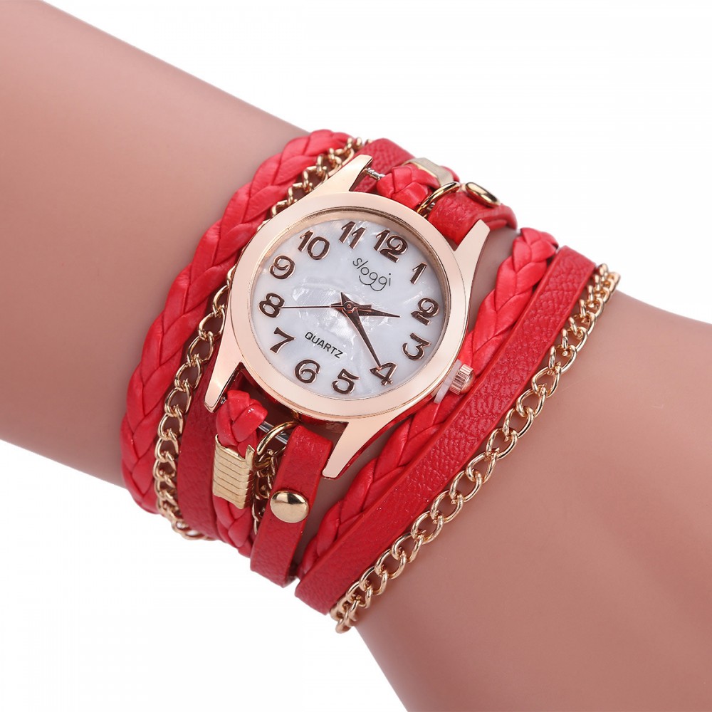 Ladies Vintage Hand-Woven Wrist Watch Quartz Multi Layer Wrapped Bracelet Watches For Women