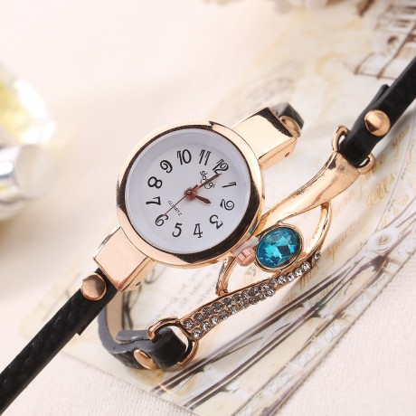Ladies Fashion Leather Wrist Watch Peacock eye Wrapped Quartz Bracelet Watch For Women