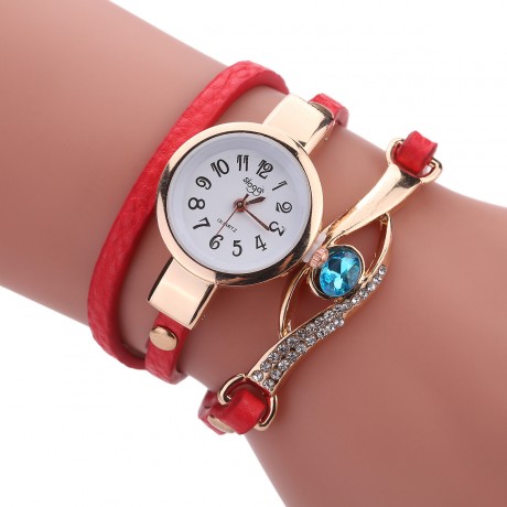 Ladies Fashion Leather Wrist Watch Peacock eye Wrapped Quartz Bracelet Watch For Women