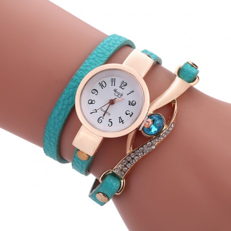 Ladies Fashion Leather Wrist Watch Peacock eye Wrapped Quartz Bracelet Watch For Women