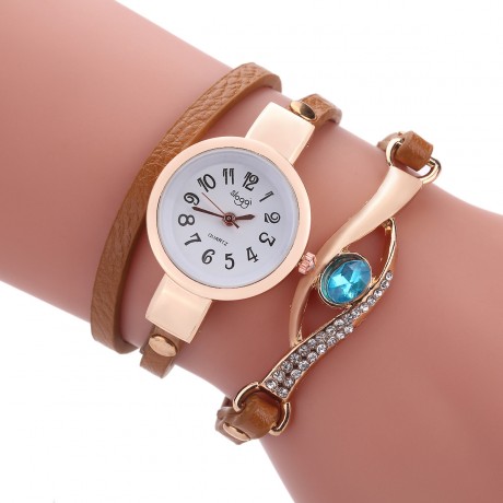 Ladies Fashion Leather Wrist Watch Peacock eye Wrapped Quartz Bracelet Watch For Women