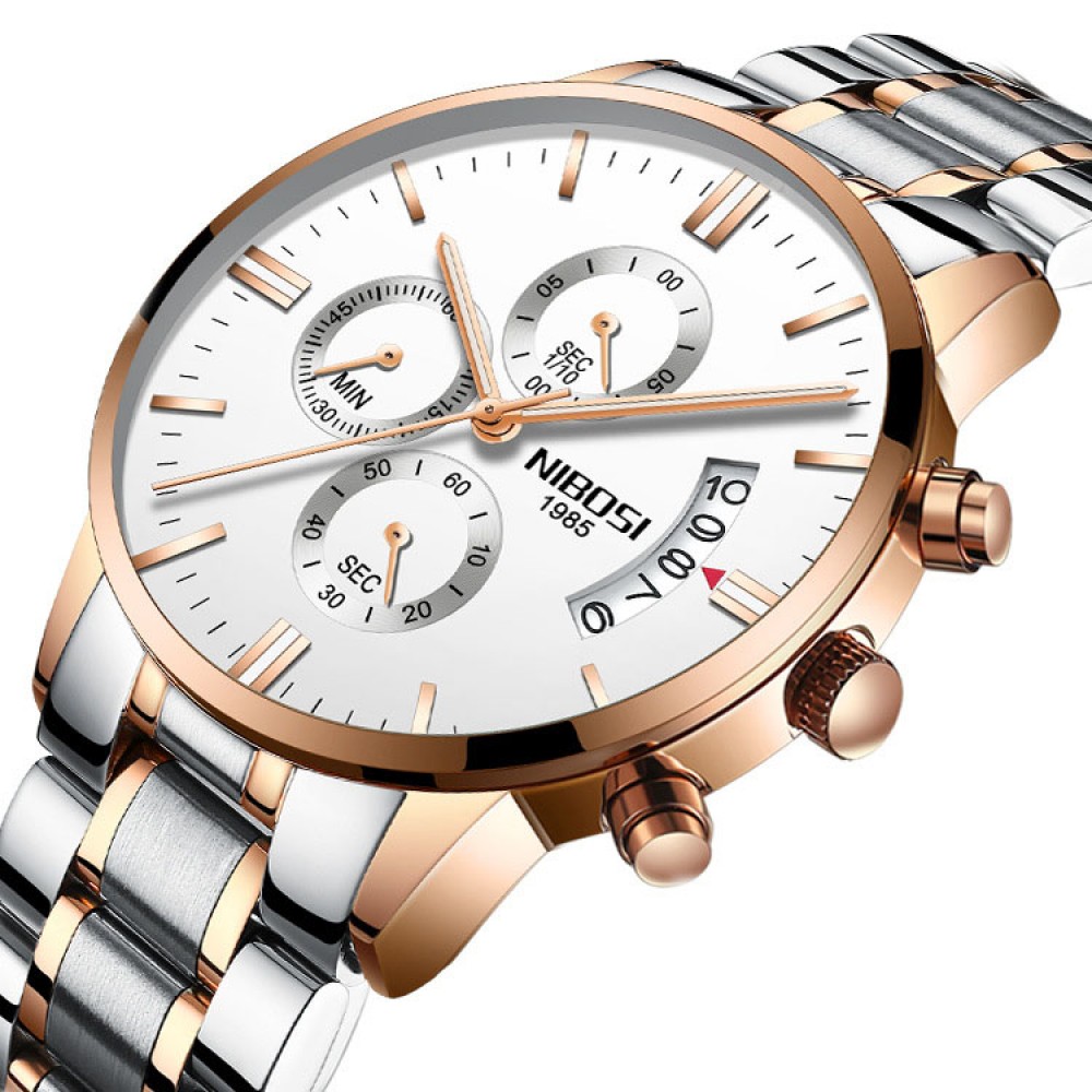 Solid Steel Belt Watch Waterproof Luminous Three Eye Six-Pin Quartz Watches For Men