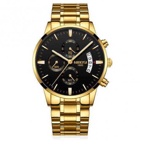 Solid Steel Belt Watch Waterproof Luminous Three Eye Six-Pin Quartz Watches For Men
