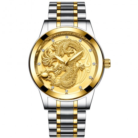 Waterproof Luminous Quartz Watch Gold Ultra-thin Steel Belt Dragon Watch For Men And Women