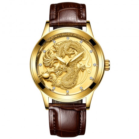 Waterproof Luminous Quartz Watch Gold Ultra-thin Steel Belt Dragon Watch For Men And Women