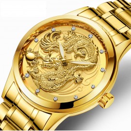 Waterproof Luminous Quartz Watch Gold Ultra-thin Steel Belt Dragon Watch For Men And Women 