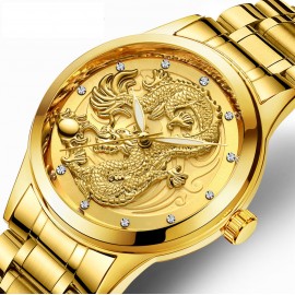Waterproof Luminous Quartz Watch Gold Ultra-thin Steel Belt Dragon Watch For Men And Women