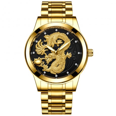 Waterproof Luminous Quartz Watch Gold Ultra-thin Steel Belt Dragon Watch For Men And Women