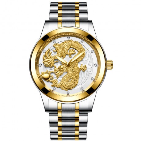 Waterproof Luminous Quartz Watch Gold Ultra-thin Steel Belt Dragon Watch For Men And Women