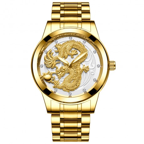 Waterproof Luminous Quartz Watch Gold Ultra-thin Steel Belt Dragon Watch For Men And Women