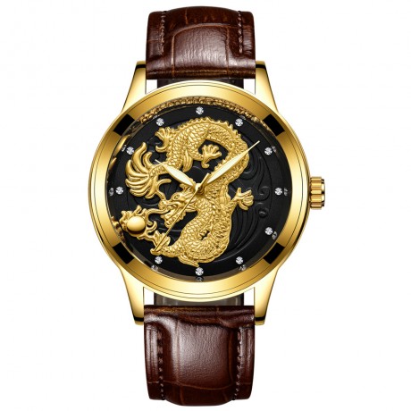 Waterproof Luminous Quartz Watch Gold Ultra-thin Steel Belt Dragon Watch For Men And Women