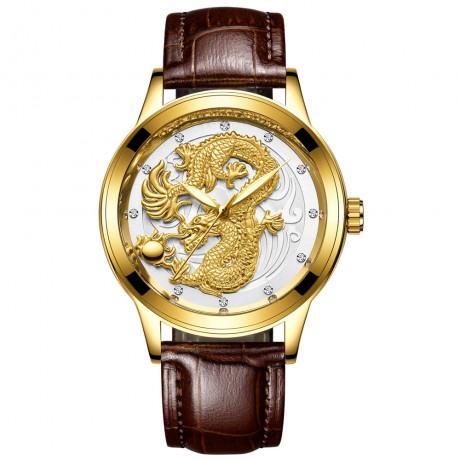 Waterproof Luminous Quartz Watch Gold Ultra-thin Steel Belt Dragon Watch For Men And Women