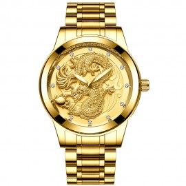 Waterproof Luminous Quartz Watch Gold Ultra-thin Steel Belt Dragon Watch For Men And Women 